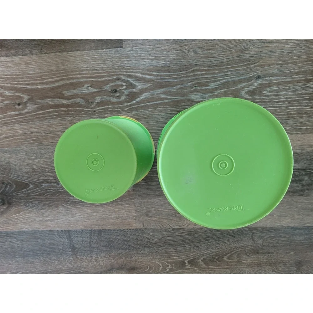 Vintage Tupperware Servalier Green Canister Set Sunburst‎ Lids Retro MCM #3